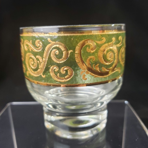 Vintage Culver Signed 24K Gold Green Toledo Cocktail Martini Pitcher & 6 Glasses - Picture 13 of 15